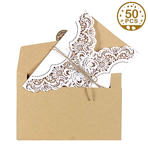 Aparty4u - Juego de invitaciones de boda (50 unidades), sobres vintage con pegatina de agradecimiento, tarjetas de invitación para boda, aniversario, cumpleaños, graduación, fiesta