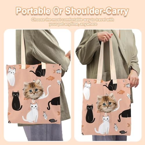 Bolsa portátil para gatos pequeños en lona de hombro lavable color marrón 7