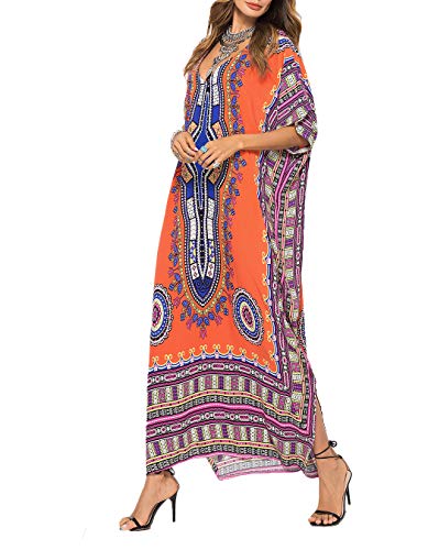 Plus Size Kaftan Dress Tunic Long Maxi Kimono Caftan Gown Nightdress Beach Party Casual Dress Orange