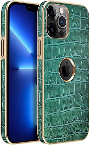 Étui iPhone 14 vert croco protection écran appareil photo