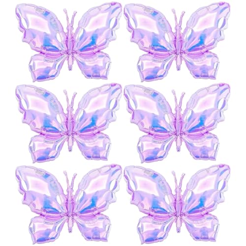 6 Butterfly Balloons - Foil & Regular, Birthday & Party Decorations for Butterfly Themed Events