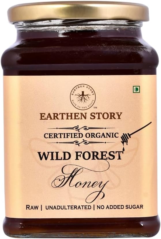 Earthen Story Certified Organic Wild Forest Honey 1 kg | NMR Tested & Lab Tested for 290+ Pesticides | Certified Organic (NPOP) & Traceable with Transaction Certificate | Raw Honey in Glass Jar