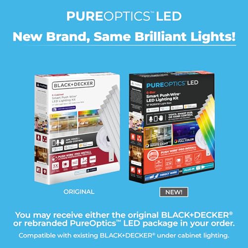 Image of PureOptics LED Professional Push Wire Matter Certified Smart Under Cabinet Lighting Kit, Adjustable White and RGB LEDs, Works with Alexa, Apple Home, Google Home, (6) 12 inch Bars