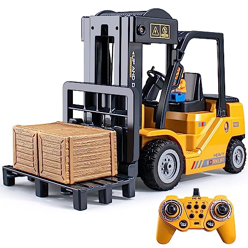 VijiSuki 2.4Ghz Remote Control Forklift Toys,RC Forklift Truck with Spray, Cool Lights,Sound,1/24 Scale 11 Channel Rechargeable Construction Toys Gift for Kids