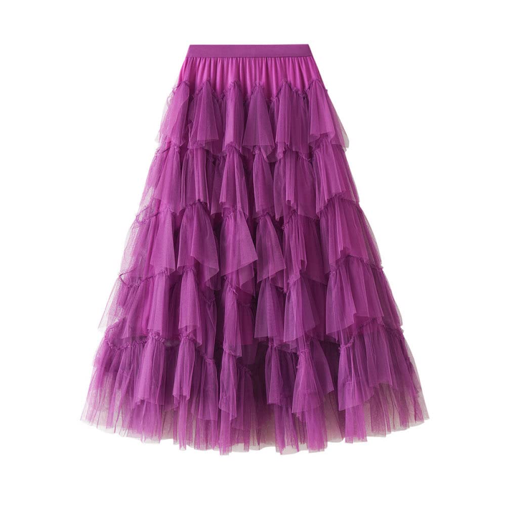 Gonne A Ruota,Gonna Lunga Da Donna Gonna Lunga In Tulle A Pieghe Elastico Viola A Vita Alta Tinta Unita Dolce Una Linea Altalena Gonna Lunga Tutù Con Volant A Strati Increspato Per Ragazze Signore,