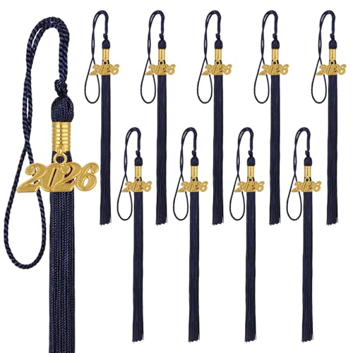 Image of 10 Pieces 2026 Graduation Tassels Bulk with Gold Year Charms for Graduation Cap Accessories (Navy Blue)