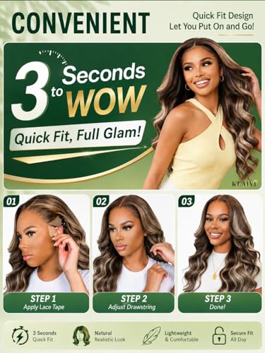 Image of KLAIYI Bye Bye Slip Pre Everything 13x4 Loose Wave Lace Front Ash Brown Platinum Blonde Human Hair Wig with Face Framing Bang Drawstring Glueless Pre Plucked Bleached Knots 30S Wear and Go Wig 22Inch