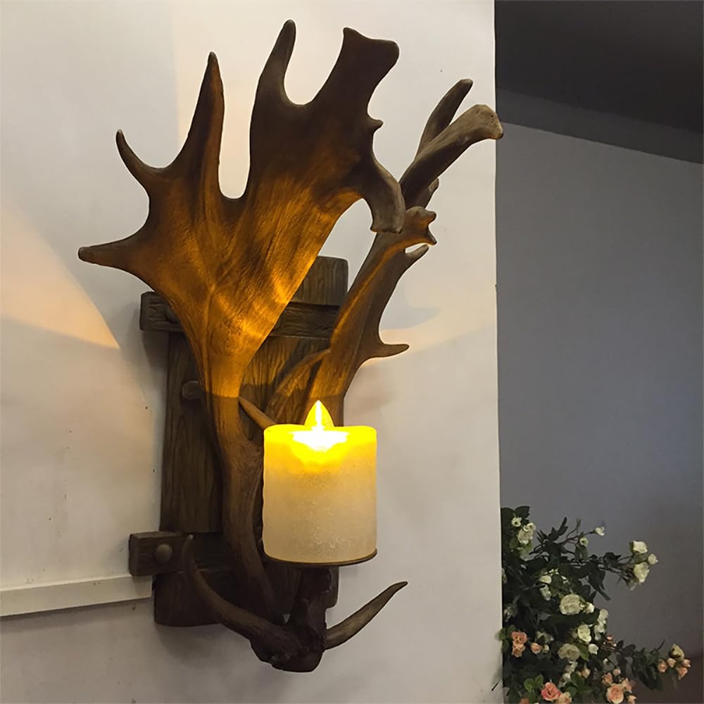 KXEcoLife American Retro Antlers Wall Lamp LED Personality Creative Living Room Restaurant Bedroom Villa Clothing Store Cafe Bar Log Cabin Aisle Light (Style 21)
