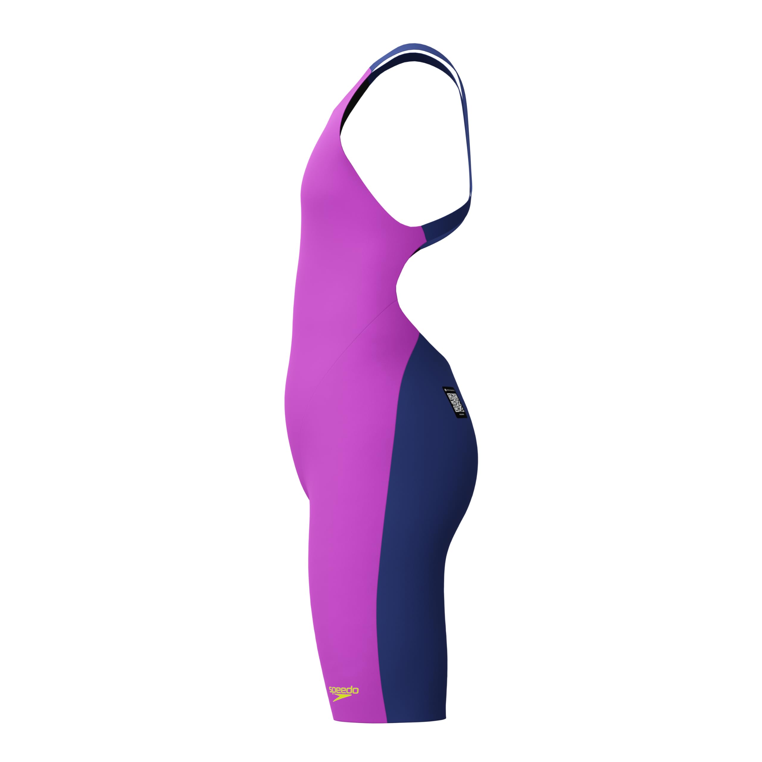 Speedo Fastskin Junior Endurance+ Max Badeanzug mit offenem Rücken, Kniehaut, Neongelb/Noble Navy