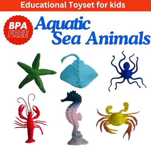 Image of ZESTHOME Ocean Sea Animals Toy Set for Kids | Octopus, Crab, Seahorse, Stingray, Lobster & Starfish Realistic 8-10cm PVC Rubber Marine Creatures | Educational & Imaginative Play for Ages 3+ | 6-Piece