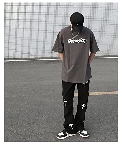 New Niche Design Jeans Patch Bordado Calças Denim Feminino High Street Ins Casal Velho Casal Calças