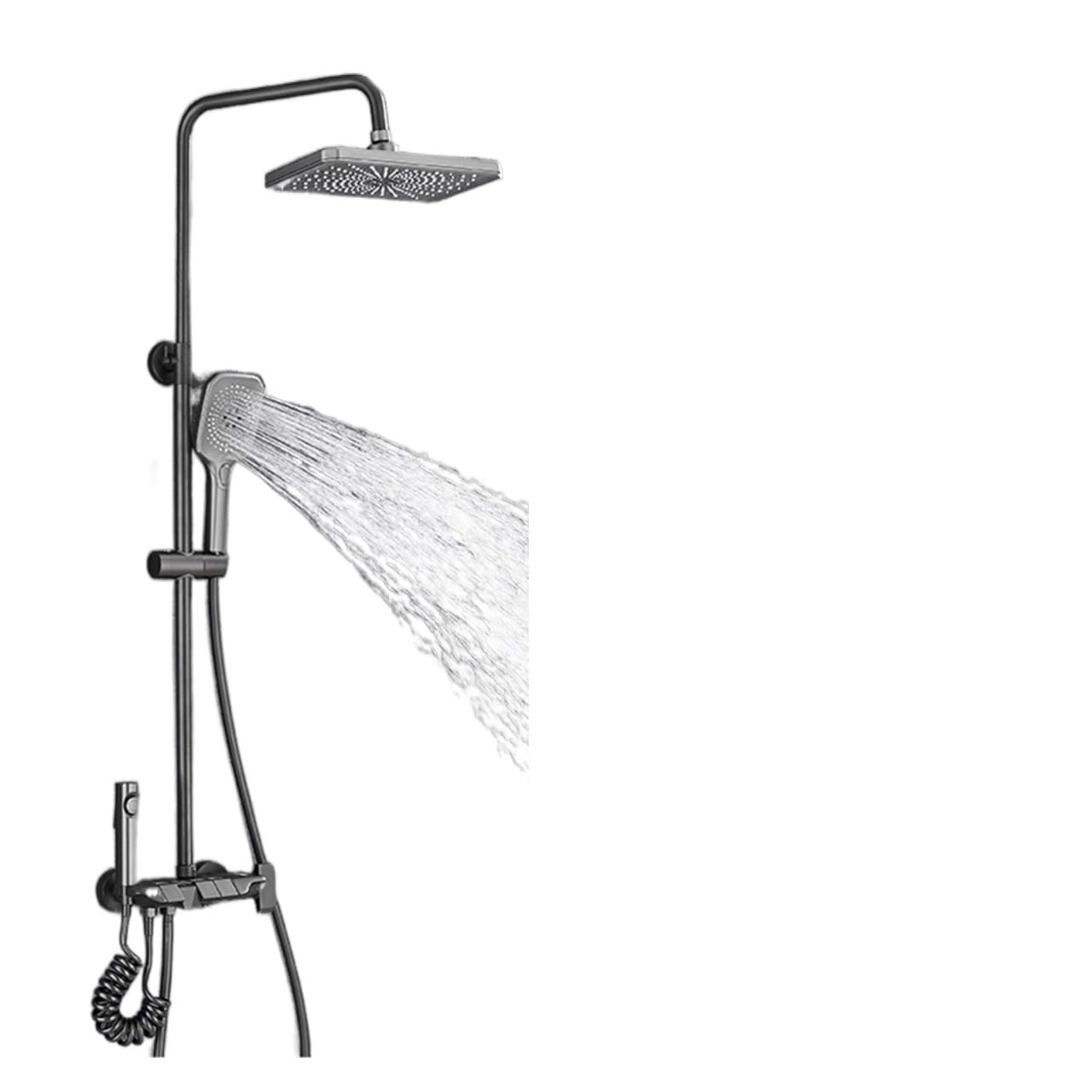 NGDFGR Thermostatic Shower Mixer Set Grey Piano Digital Shower Set Intelligent Brass Bathroom Shower Faucets Hot Cold Waterfall Tap Rainfall Gray Shower,Grey B-1