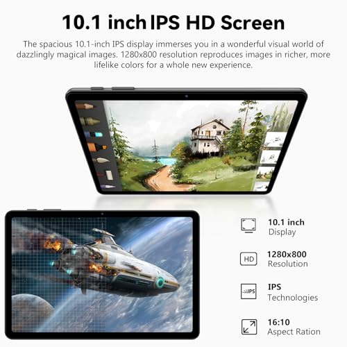Image of Android 16 Tablet, 10 Inch Tablet with Keyboard, Octa-Core, 24GB RAM 64GB ROM 2TB Expand, 2 in 1 Tablets with Gemini AI, 6000mAh, WiFi, Widevine L1, GMS, Tablets with Case, Mouse, Stylus (Black)
