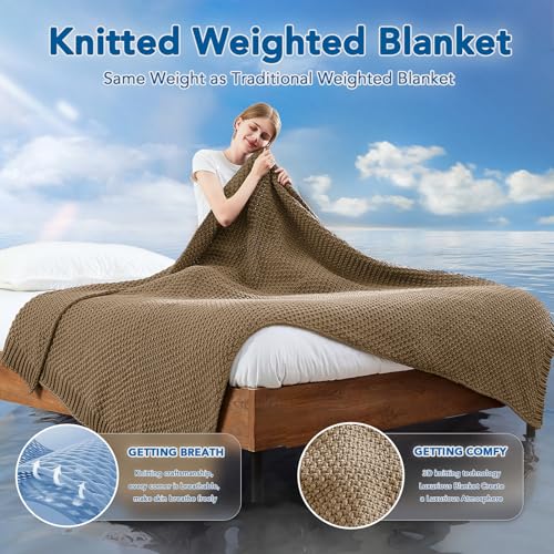 Topcee Knitted Weighted Blanket - 48"x72" 12lbs Cooling Chunky Knit Heavy Blanket for Adults Cable Yarn Knit Decorative No Beads Soft, Cozy and Cooling Weighted Throw Blankets Machine Washable