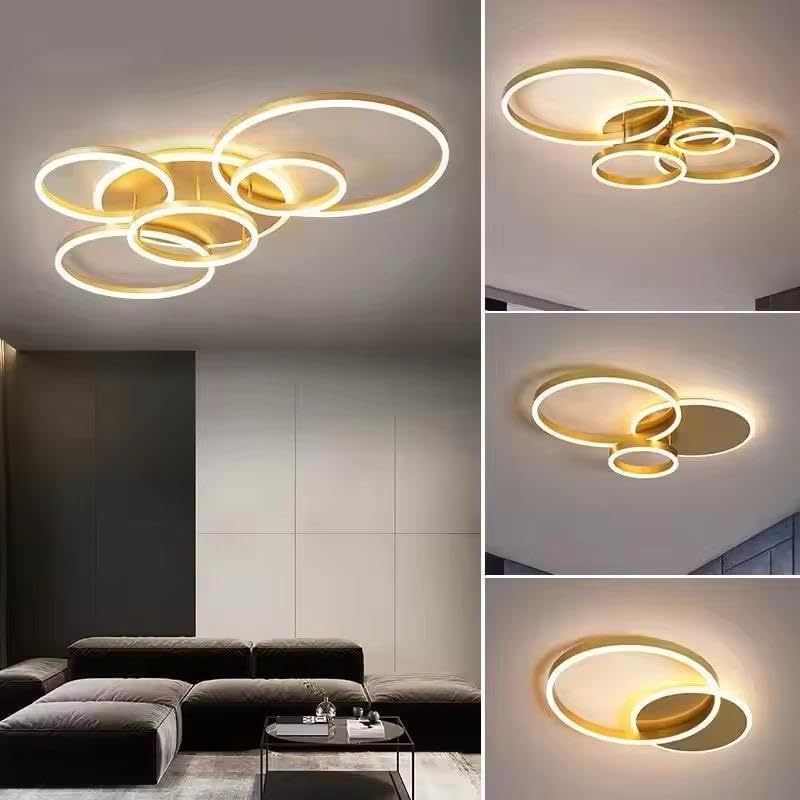 Image of 5 Light Golden Body Modern LED Ring Chandelier for Dining Living Room Lamp - Warm White