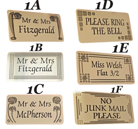 DOOR NAME PLATE SOLID BRASS SIGN 85MM x 45MM NUMBER PLAQUE PERSONALISED 6 DESIGNS
