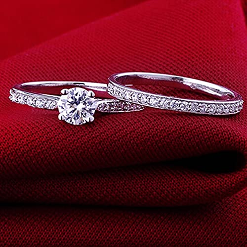Exquisite Jewelry Ring Love Rings Women Engagement Wedding 2Pcs Set Cubic Zirconia 925 Sterling Silver Rings Size 6-10 Wedding Band Best Gifts for Love with Valentine's Day - US 82