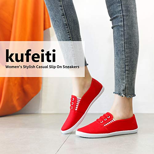 Kufeiti Women’s Canvas Slip On Shoes Sneakers For Women Fashion Comfortable White Black Elastic Sneakers For Women(Red, Us11) #TOP1