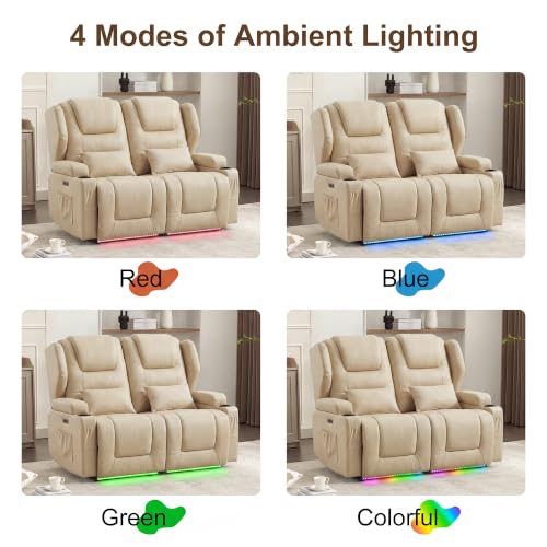 Image of DRMBOOK RV Power Loveseat Recliner Sofa, Leathaire Fabric Wall Hugger Reclining Sofa, Home Theater Seating Chair with Cup Holder, 2 Person Couch for Living Room, Beige
