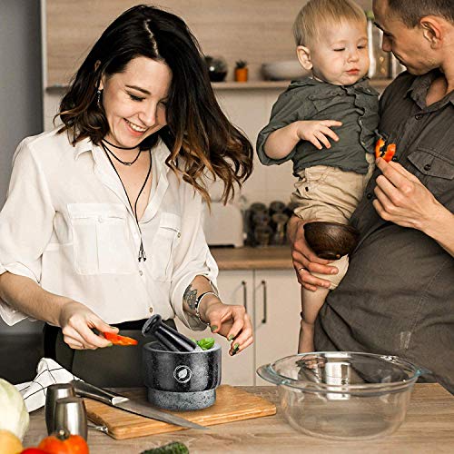 image for Laevo Granite Mortar and Pestle Set - 5.5 Inch, 17.5 Oz - Unique Doubl