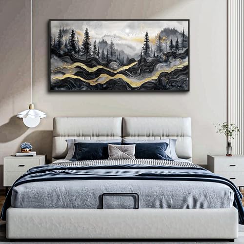 KELIYUAAN Large Canvas Wall Decor For Living Room Black Framed Wall Art For Bedroom Office Restaurant Murals Abstract Mountain Landscape Painting Wall Print Artwork Pictures Home Decor 30"X60"