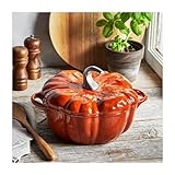 Mswborml 20cm/7.9in, Kürbis Dutch Oven Emailliert Induktion, Gusseisen Kochtopf mit Emaille Beschichtung Bräter mit Deckelheber, Gusstopf, Feuertopf, Gussbräter, Grilltopf, Gusskessel, Schmortopf