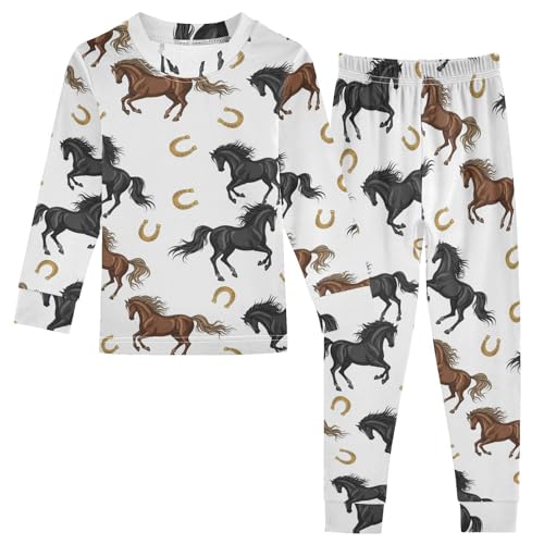 Pajama Sets Long Sleeve Horse and Horseshoe Pattern Soft Comfy Sleepwear 2 Piece PJS 3-8T