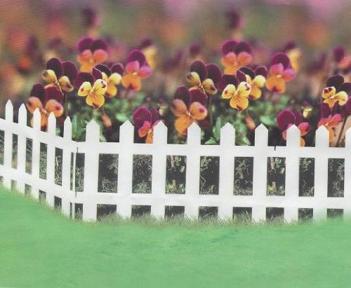 Set of 5 White Wood Effect Plastic Panel PVC Garden Lawn Edging Flowerbox Picket Fence Panels Pickets Lawn Edging For Plant Borders and Flowerbeds 46cm Long x 23cm High (1 Pack)