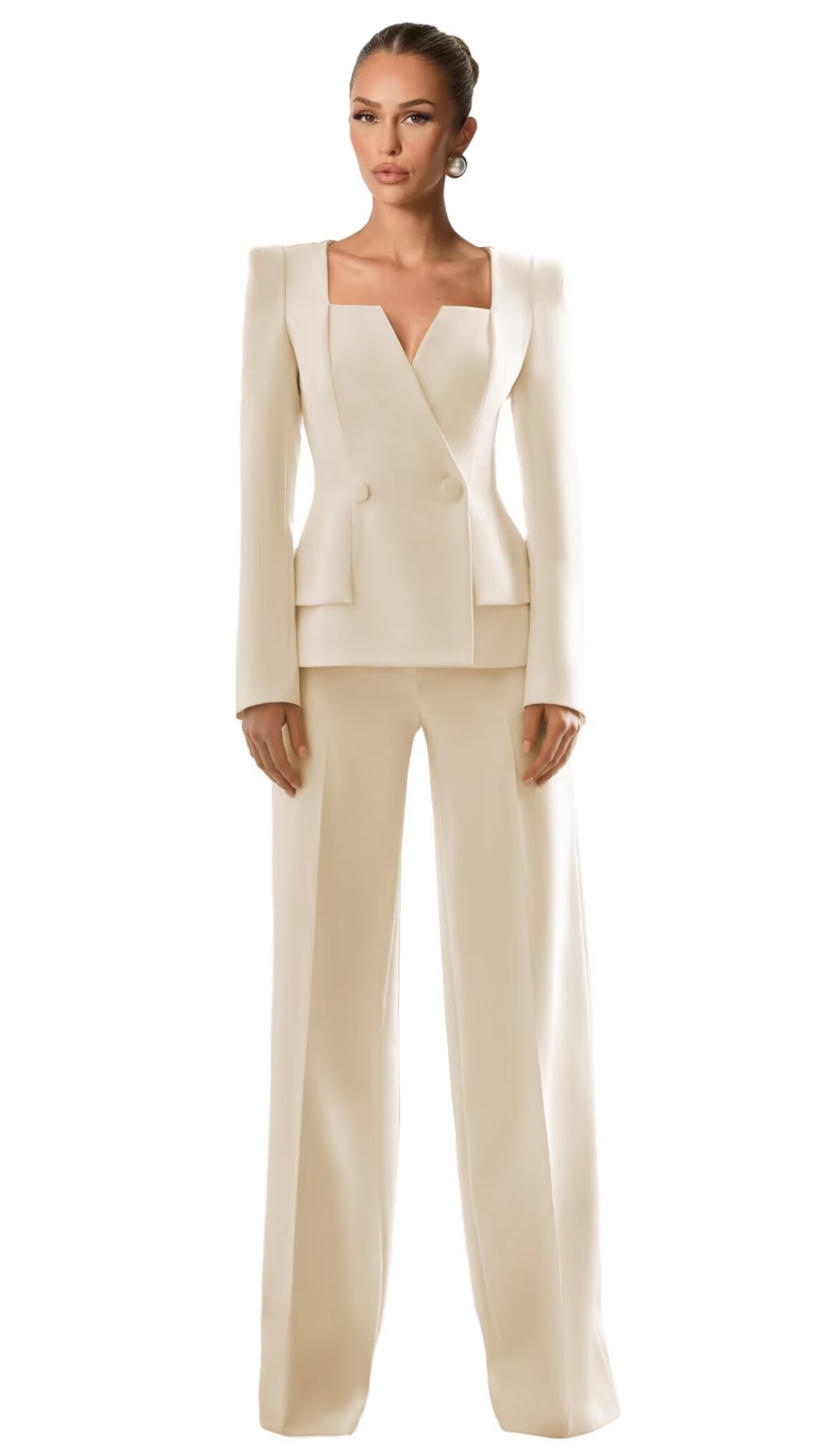 Womens Tuxedo Suit Set Business Casual 2 Piece Suits for Women Dressy Square Neck Womens Suit for Work