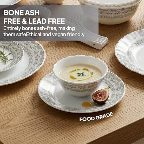 Image of CELLO Oxford Imperial Plus Series Opalware Dinner Set of 27 Piece For Family of 6 | Bone-Ash Free & Leadfree Opal Glass Microwave & Dishwasher Safe, Crockery Plates & Bowls Set For Daily Use & Gifting