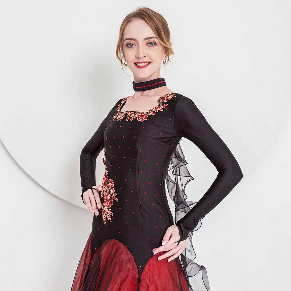 ROYAL SMEELA Vestito Sala Nero Abiti Ballo Sociale Vestito Danza Valzer Tango Vestito da Tango Donne Vestito da Sala Vestiti Ballo Moderno Vestito Valzer Foxtrot Vestiti da Ballo Standard Nazionale
