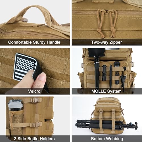 Image of Military Tactical Backpack 25L Day Backpack for Men Molle Army 3 Days Assault Pack Bug Out Bag Water Resistant and Heavy Duty Hiking Treeking Rucksack - Brown
