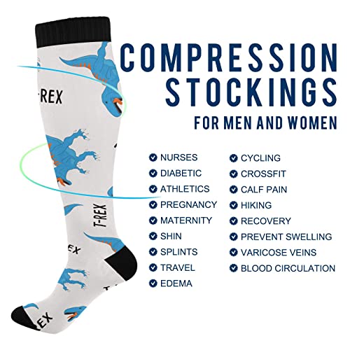 Wusikd T-rex Dinosaur Compression Socks for Women and Men Circulation Cute Animal Pattern Long Socks for Athletic Running 14