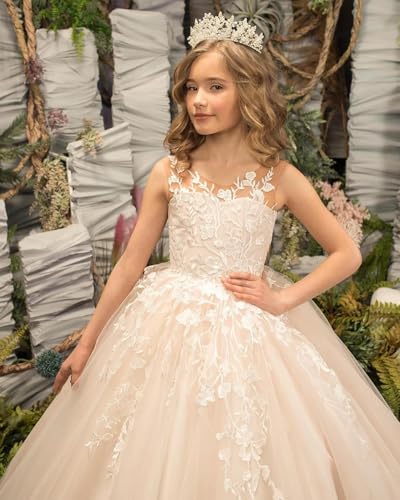 Flower Girl Dresses for Wedding Long A Line Princess Pageannt Dress Lace Applique Tulle Kids First Communion Dresses4