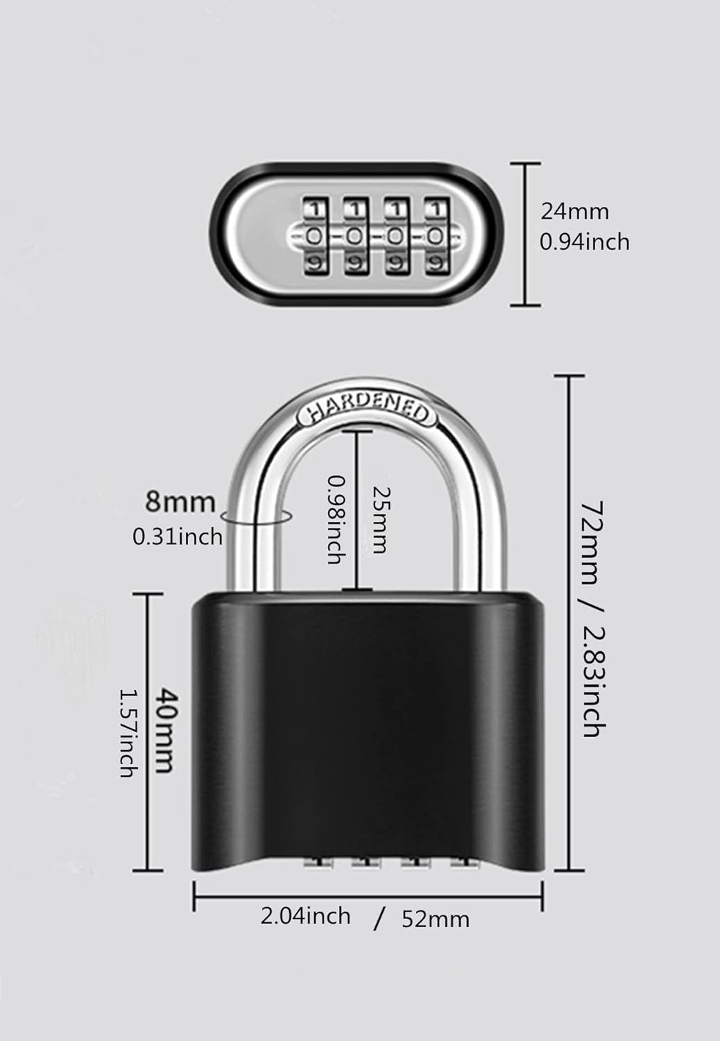 Jukusa Heavy Duty 4-Digit Combination Steel Padlock with Hardened Steel Shackle, Weatherproof Security for Gates, Lockers, Sheds & Storage, Sun & Water Resistant, Black 3