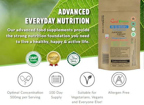 Best Immune International Natürliches Magnesiumglycinat 500 mg 100 Vegane Kapseln in Öko-Verpackung