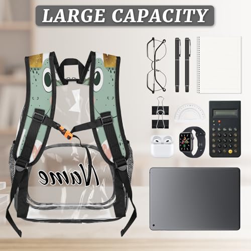 Cute Frog Personalized Clear Small Backpack for Stadium Events Cartoon Animal Custom Transparent Backpacks with Name Heavy Duty PVC Plastic See Through Clear Bag for Concerts2