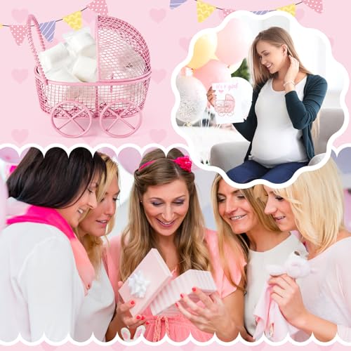 Image of Threehoney 48 Pcs Baby Shower Mini Carriage Decoration White Metal Wired Fillable Candy Stroller Baby Shower Table Centerpiece for Guest Gender Reveal Wedding Party Favor Gift