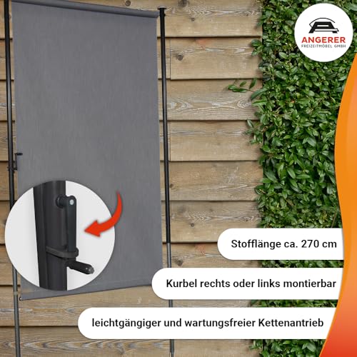 Angerer Balkonsichtschutz, Senkrechtmarkise mit Handkurbel, Terrasse/Balkon, Montage ohne Bohren, Made in Germany, hochwertiger Stoff, UV-beständig, höhenverstellbar, wasserabweisend, 150 cm Hellgrau