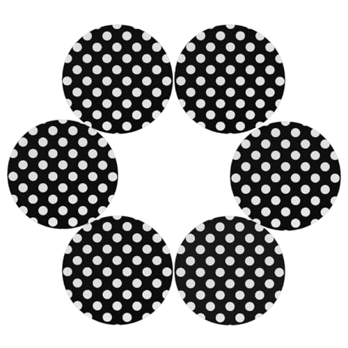 Mexpekil Juego de 6 manteles individuales redondos de lunares negros resistentes al calor, decoración moderna para comedor, cocina, boda, fiesta (39 cm)