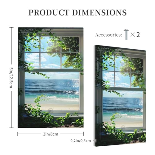 Decorative Switch Covers Plate Window Beach Seascape View Green Leaves 1 Gang No Device Single Blank Outlet Covers Wall Plate Cover Light Switch Plate Electrical Faceplate