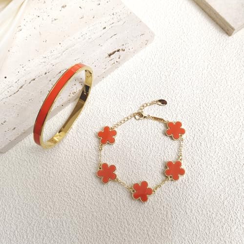 Gold Bracelets for Women Stackable Gold Bracelet 18K Gold Plated Enamel Bangle Floral Bracelet Set Trendy Gifts for Women4