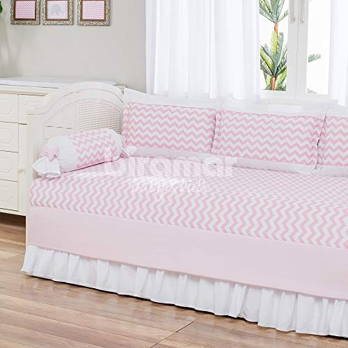 Sofá Cama 7 Peças Com Saia Lollipop Percal Soho Chevron Rosa, Biramar Baby, Rosa