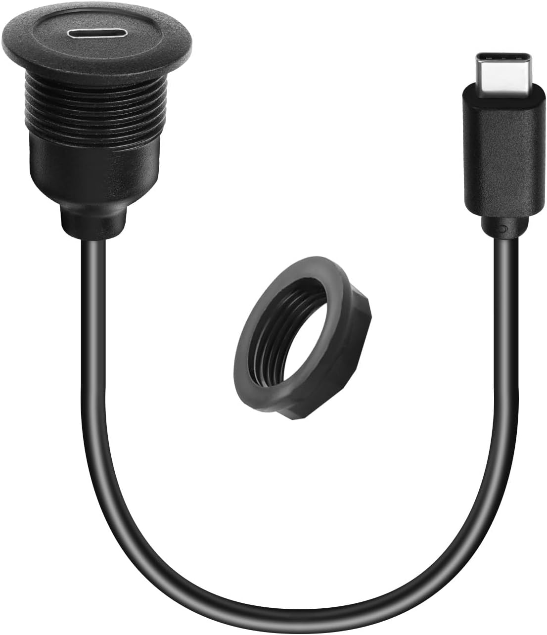 QIANRENON 10Gbps USB C 3.1 Threaded Fixed Mount Connector Short Cable PD 60W USB Type C 3.1 Male to Female Flush Mount Adapter,4K@60Hz Video 20V3A Fast Charge,for Car/RV/Boat Dashboard,30cm/11.8in