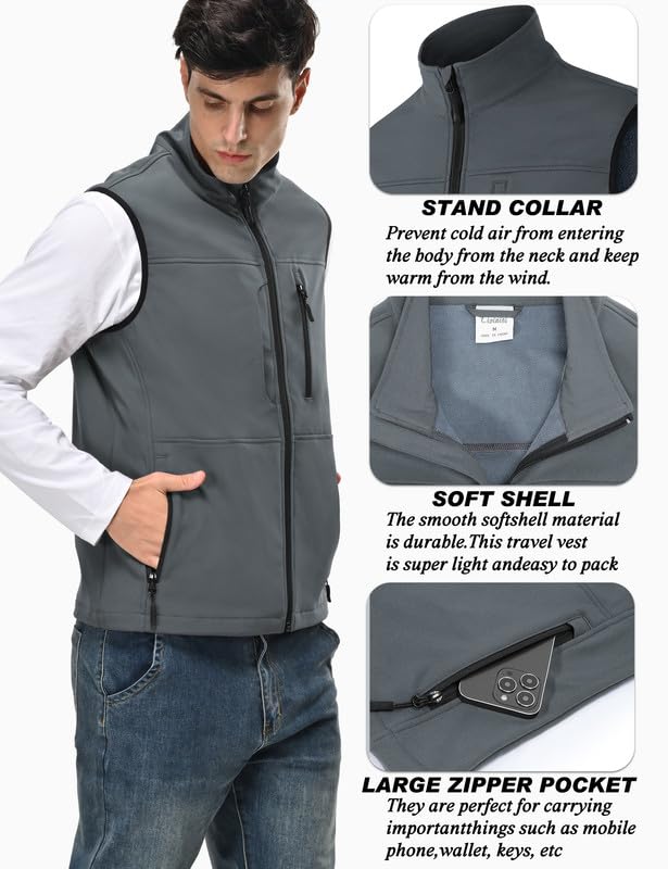 Zzkouine Gilet da Uomo in Softshell Antivento Leggero Vest Cappotto Senza Maniche Antivento e Impermeabile Multitasche, Giacca Calda Con Cerniera Per Viaggi e Attività All'aperto