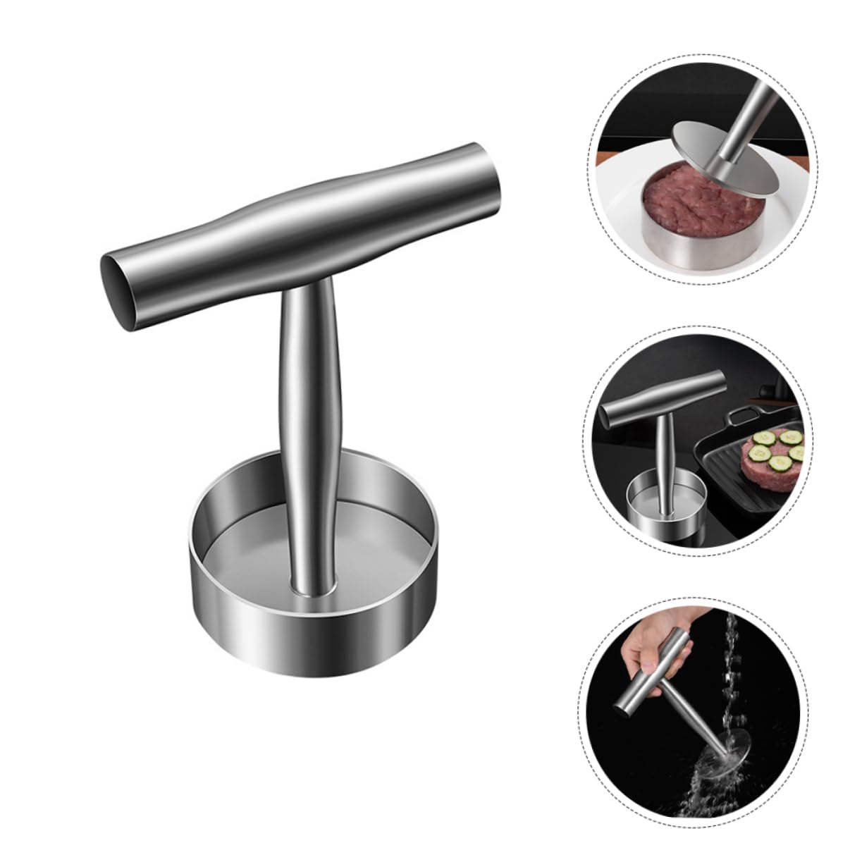 Levemolo Stainless Steel Burger Press Hamburger Patty Maker Tool Non-Stick Meat Smasher for Griddle Cooking Hamburger Press with Handle Easy to Use Kitchen Gadget