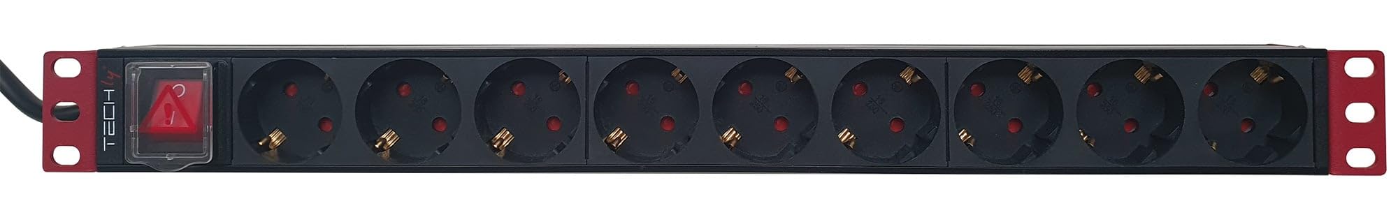 Techly Professional 366709 Multipresa 9 Posti da Rack 19" con Interruttore Spina Schuko Angolata 1U Nero/Rosso