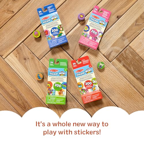 Image of Melissa & Doug Sticker Wow! Mini Activity Pad & Refill Stickers 4-Pack Set | 800 Surprise Stickers, 4 Mini Pads, Dinosaur & Pets, Mess-Free Travel Toys, Arts & Crafts, Preschool Toys for Kids, Ages 3+