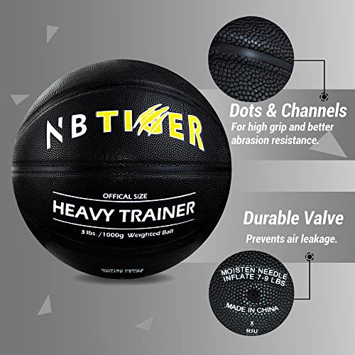 Nbtiger 3Lbs Size 7/29.5" Weighted Basketball Black Trainer Basketball For Improving Ball Handling Dribbling Passing And Rebounding Skill Heavy Basketball #TOP2