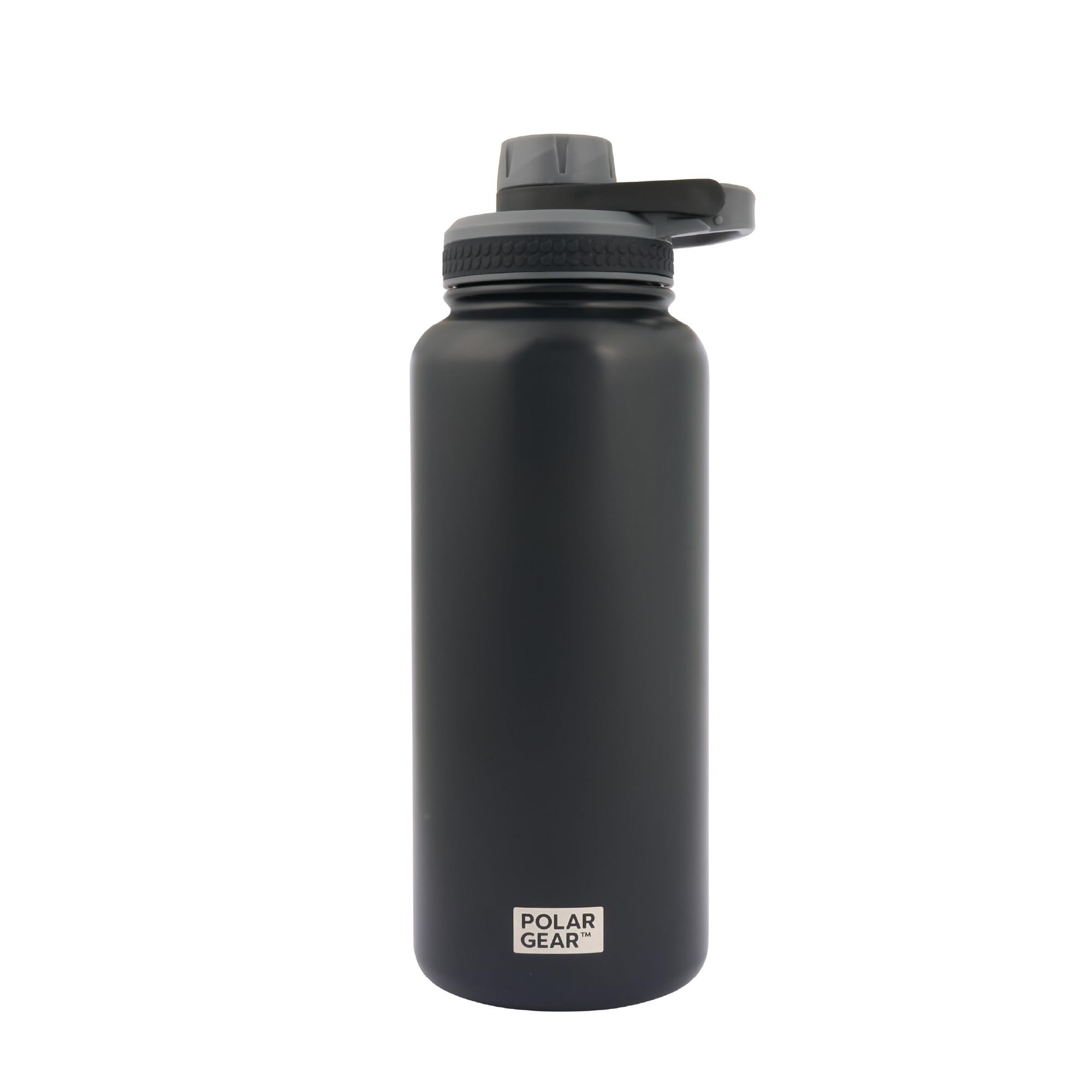 Stainless Steel Water Bottle 1L - Double Wall Vacuum Insulated Water Bottles with Dust Cover Screw Cap, Leakproof Metal Water Bottle, BPA Free Drinking Bottle with Carry Handle (Black)